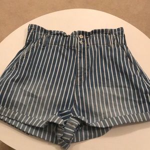 American Eagle Outfitters Blue and White Striped High Waist Shorts